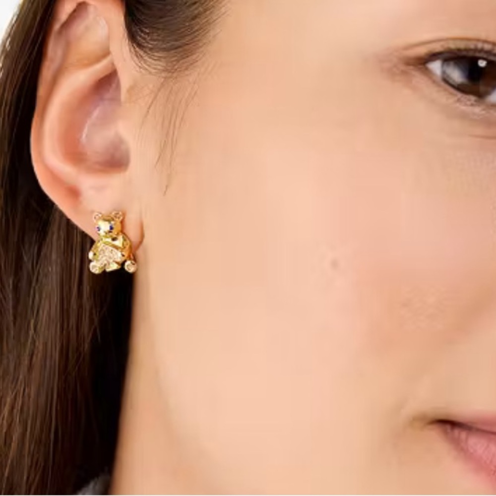 New Kate Spade Oh What Fun Spade Teddy Bear Studs - Picture 5 of 14